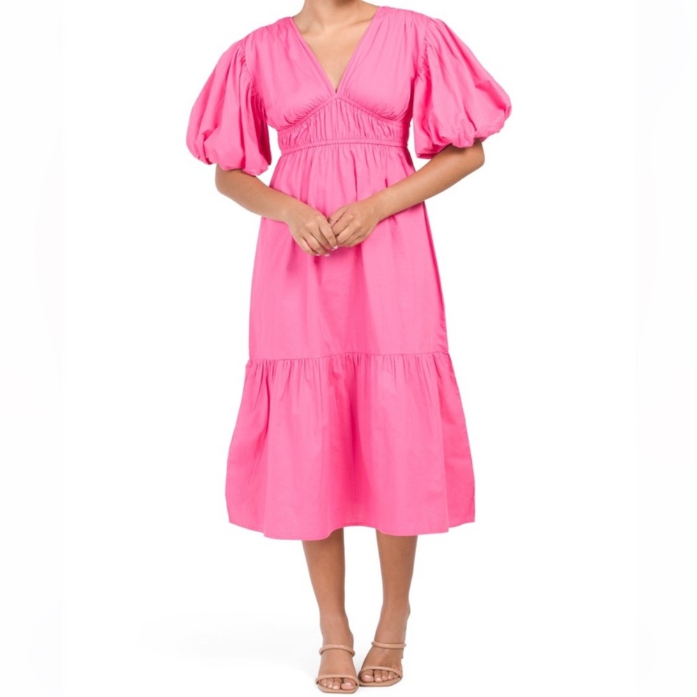 Japna Jessica Simpson pink puff sleeve midi dress